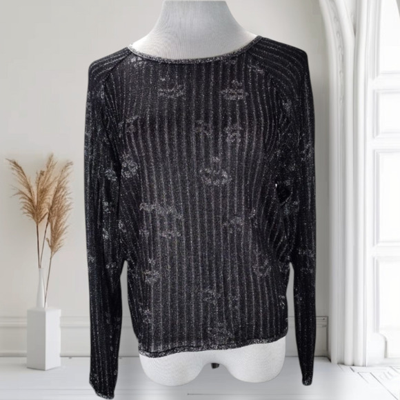 Vintage 80s Missoni Italy Metallic Face Print Lurex Knit Sweater M Art to Wear - Picture 1 of 13